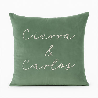 Personalized Velvet Cushion Cover – Custom Name Pillowcase in Sage Green – Wedding Gift, Couple Pillow, Soft Velvet Throw Pillow Cover